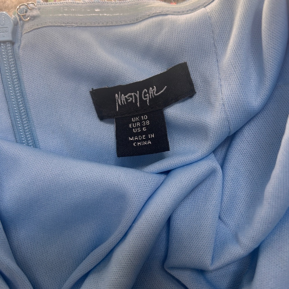 Nasty Gal Premium Velvet Seqiun Bandeau Mini Dress Blue Size 6 - Picture 9 of 9